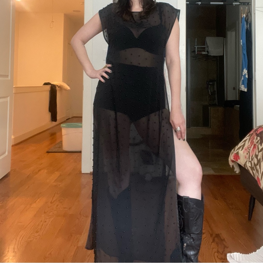 Nasty Gal Black Beaded Maxi Dress